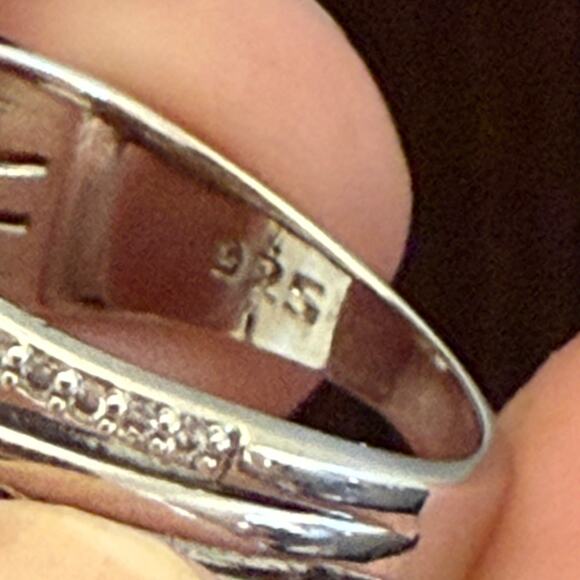 Black & White CZ Rhodium Over Sterling Silver Crossover Band Ring Size 8 - Picture 3 of 6